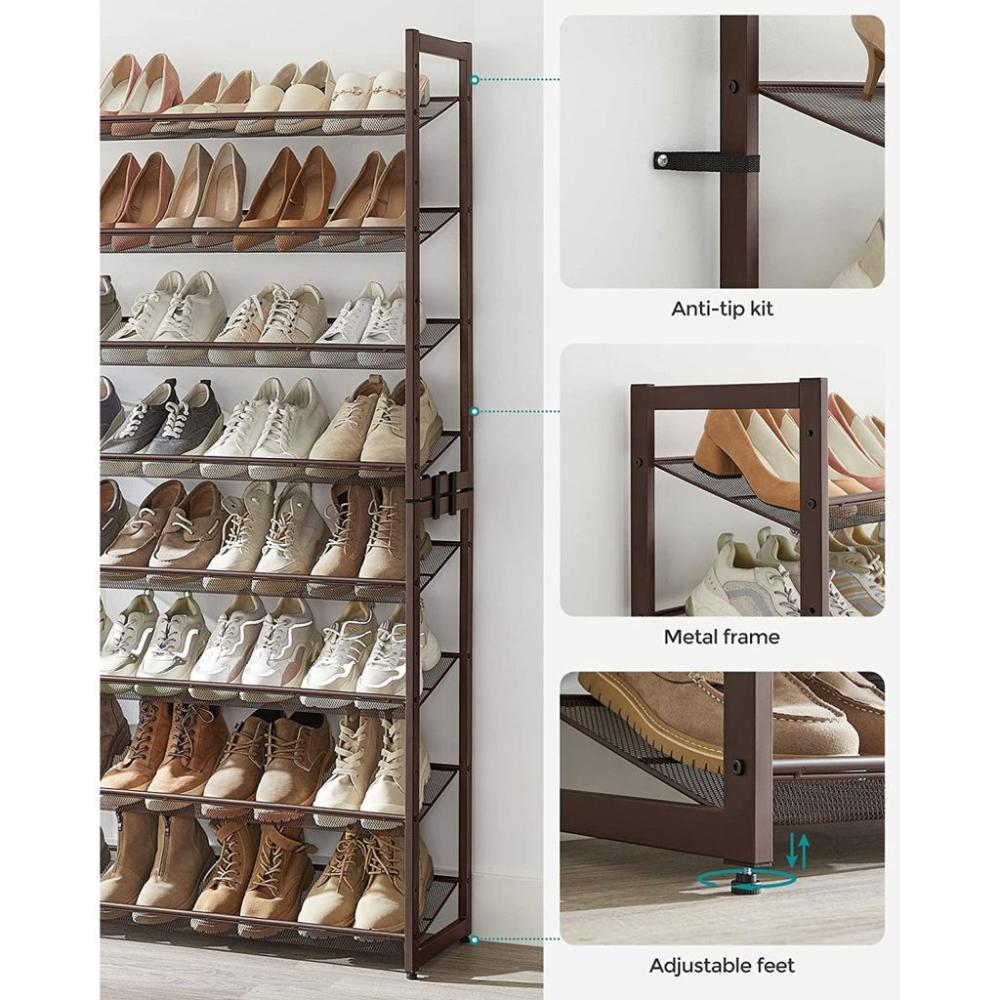 8-Tier Shoe Rack Storage 32 pairs with Adjustable Shelves