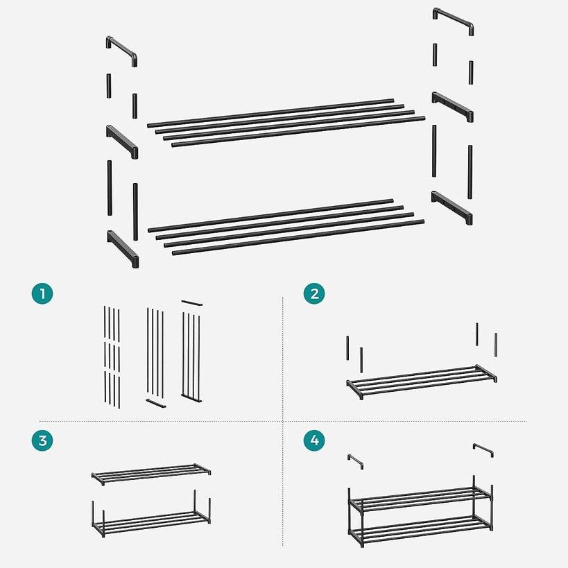 2 Tier Metal Shoe Rack for 10 Pairs of Shoes - Grey