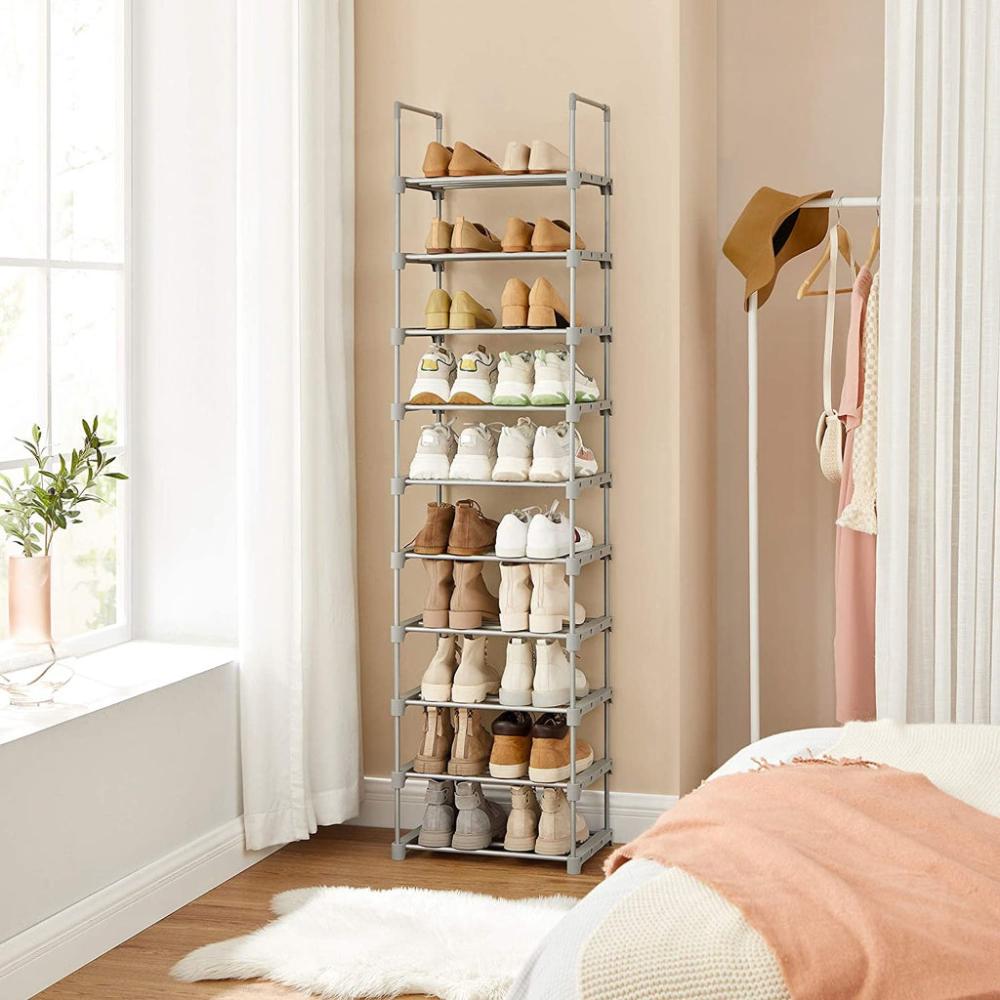 10-Tier Metal Shoe Rack Customizable Design - Grey