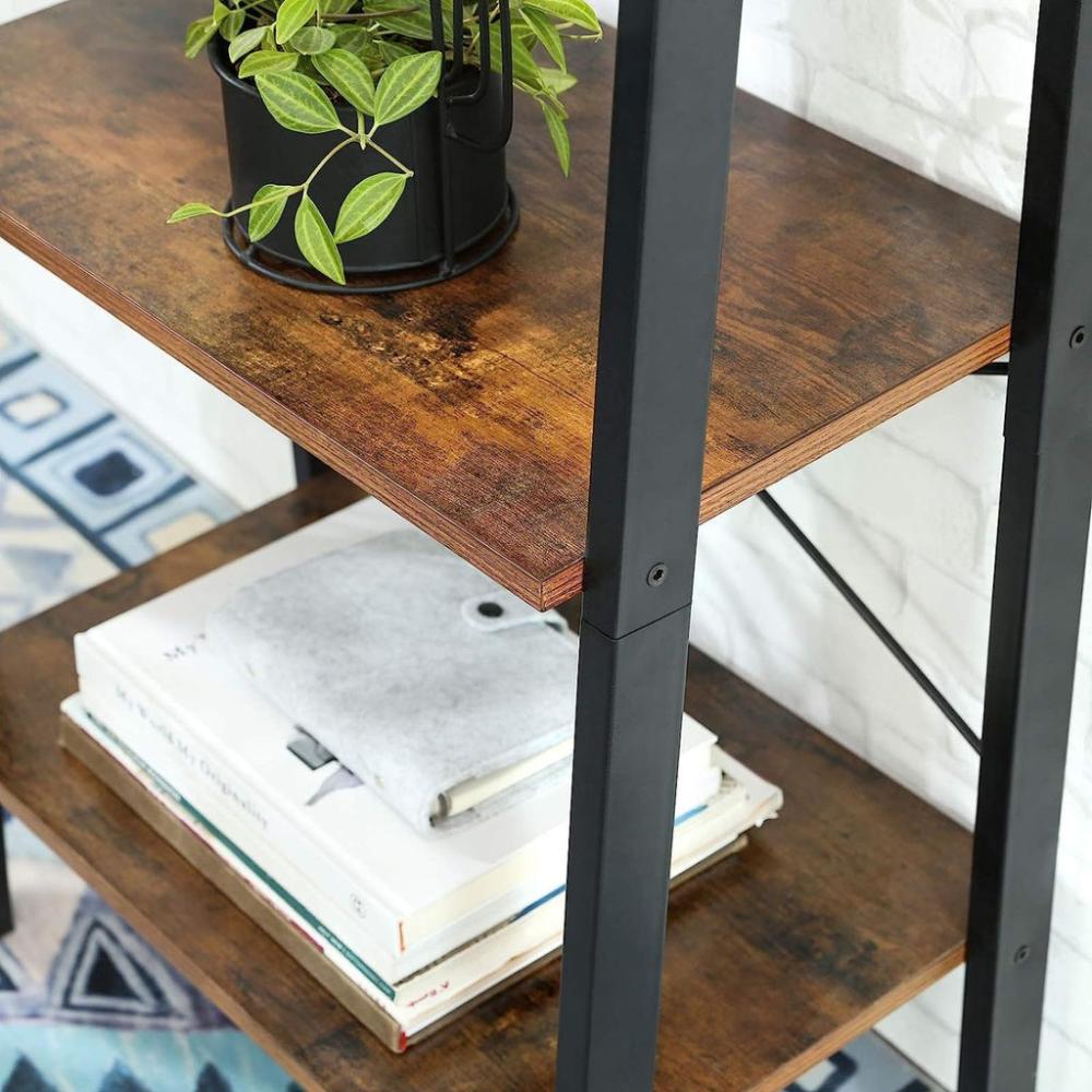 Ladder Shelf 4-Tier Industrial Storage Rack - Rustic Brown and Black