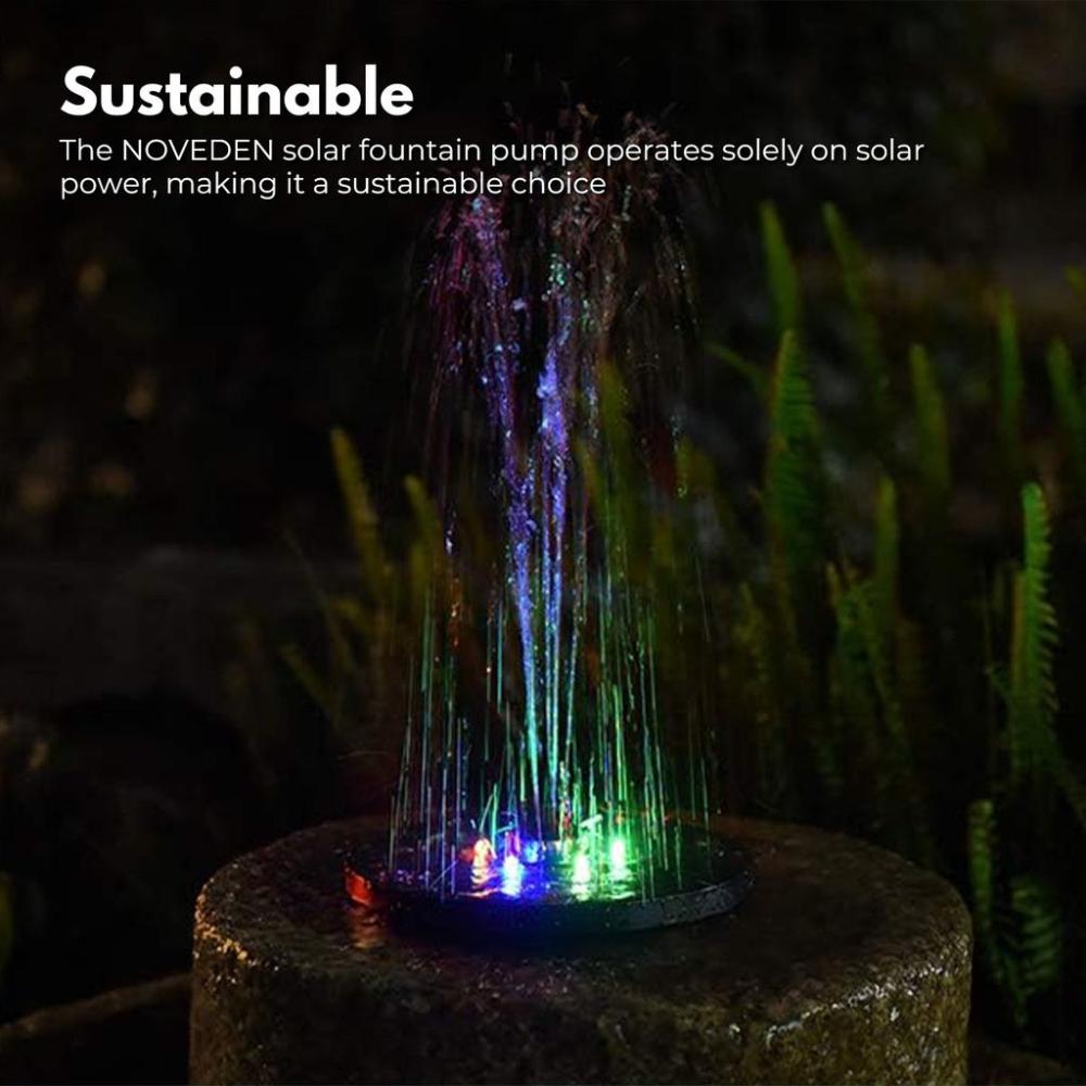 Solar Fountain Water Pump for Bird Bath with Color LED Lights (Black)