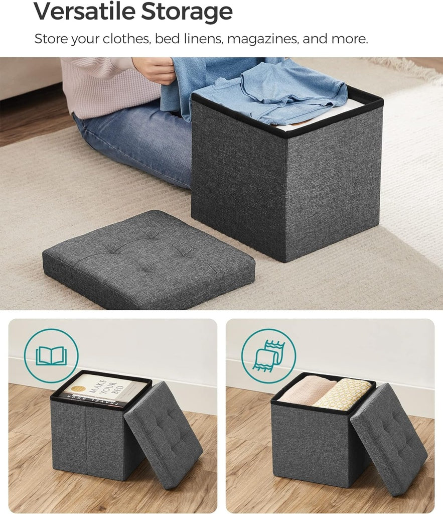 Folding Storage Ottoman Footrest Stool with Storage 30cms - Dark Grey