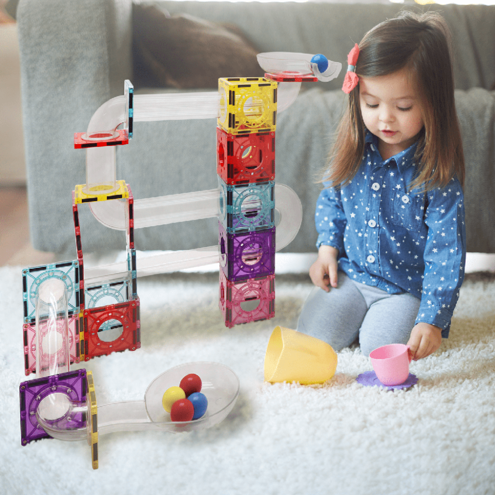 Magnetic Tiles Marble Run 106pcs with Clear Tubes