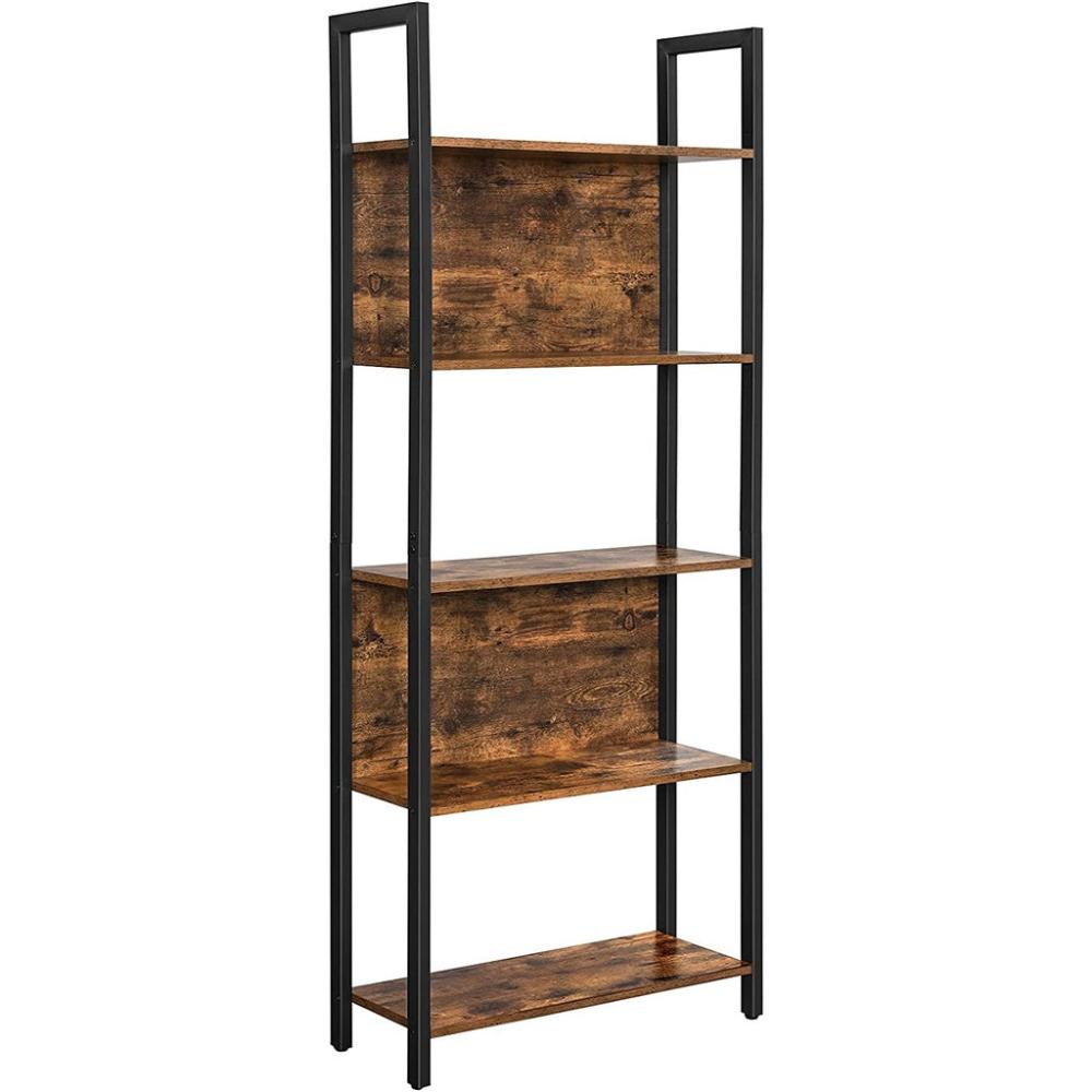 Bookshelf with 5 Shelves - Rustic Brown and Black