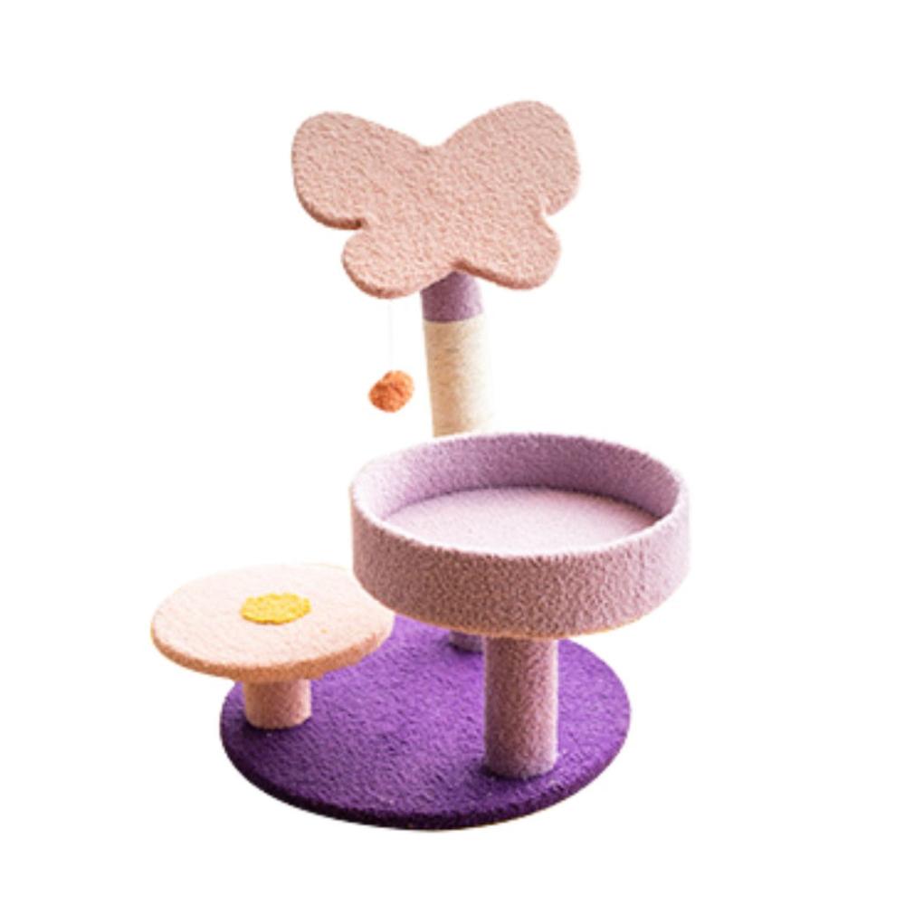 Butterfly Plush Scratching Post Cat Tree Pink Purple - 86cms