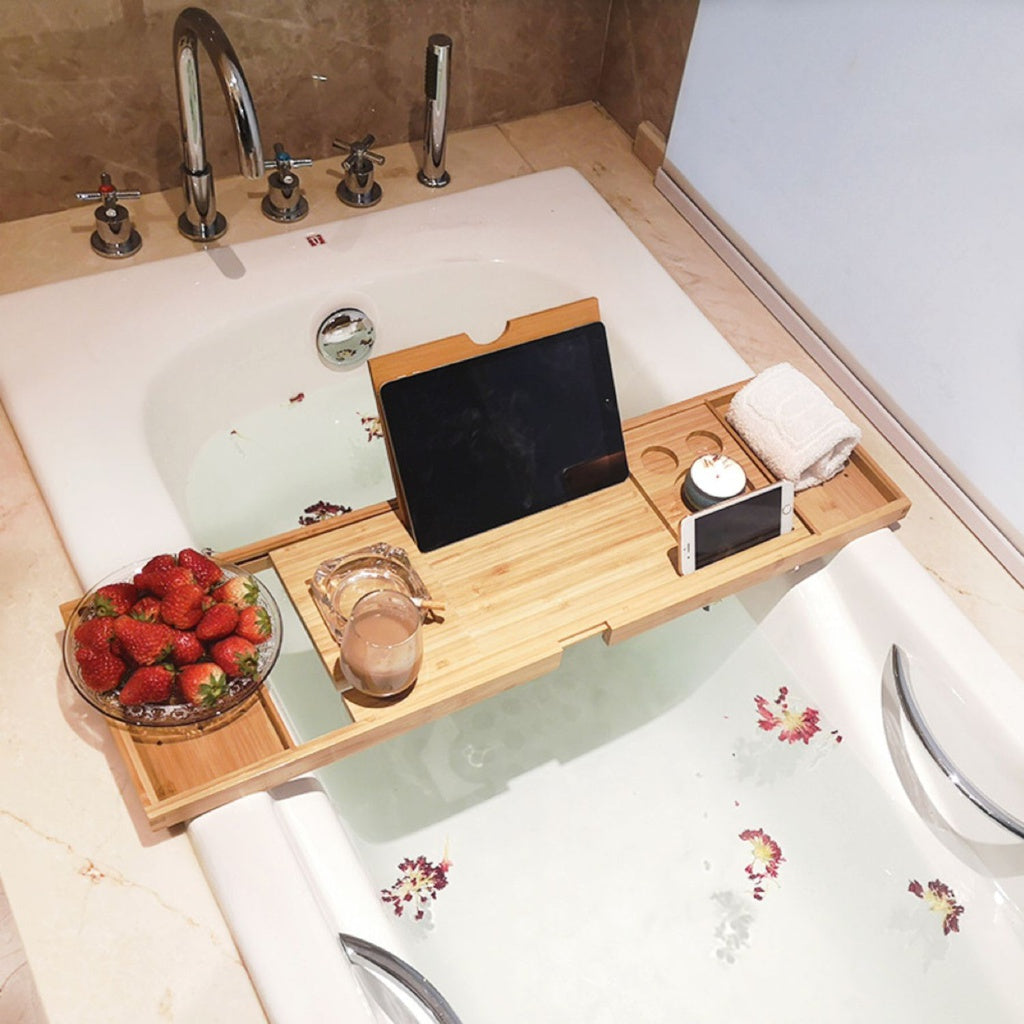 Expandable Bamboo Bathtub Caddy Trays