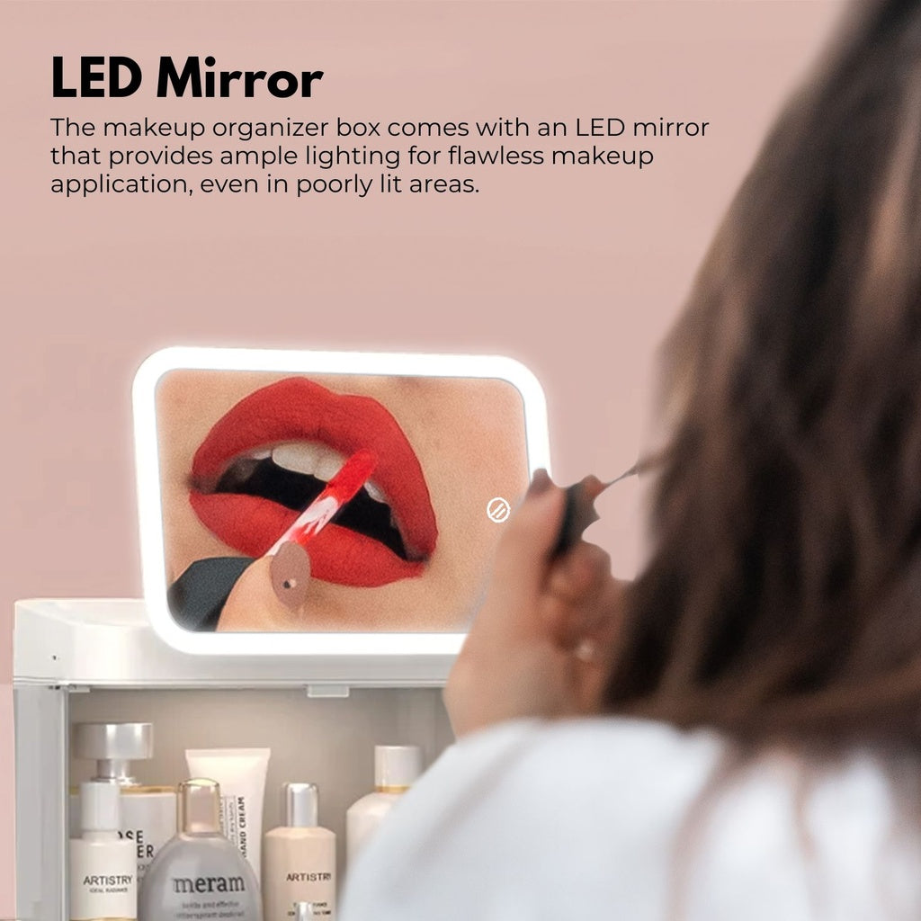 LED Makeup Organizer with LED Makeup Mirror (White)