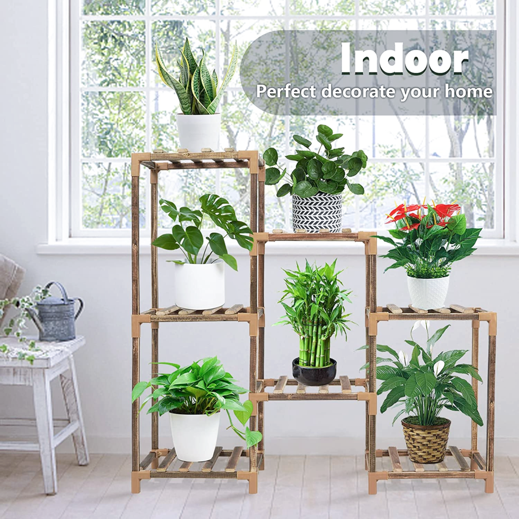 Wood Plant Stand Indoor Outdoor (3 Tiers 7 Potted Ladder)