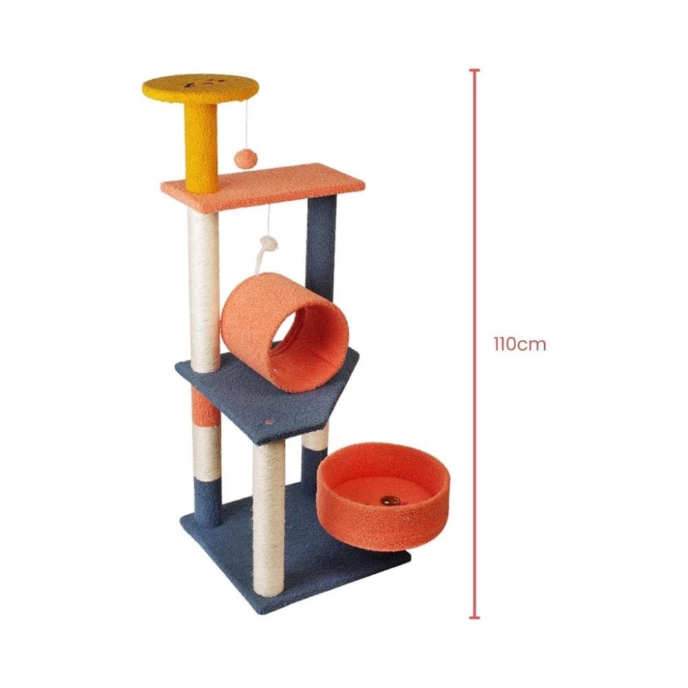 Emoji Plush Cat Condo Cat Tree with Basket - Blue Red 110cms