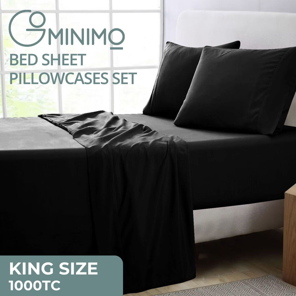 1000 Thread Count Ultra Soft Microfiber 4 Pcs Bed Sheet Set - King (Black)