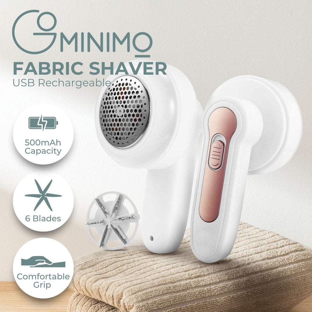 USB Rechargeable Fabric Shaver with 6 Blades Stainless Steel - White