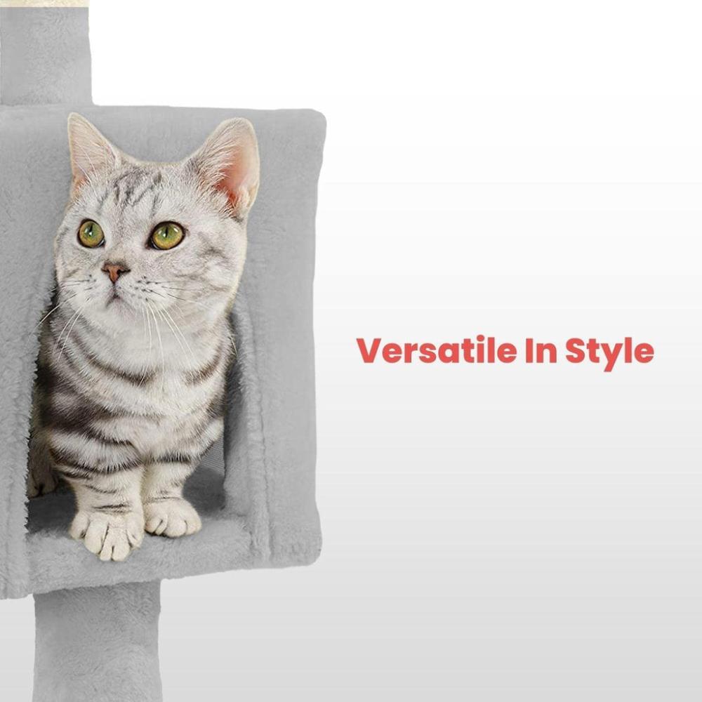 Adjustable Base Plush Cat Tree Light Grey - 97cms