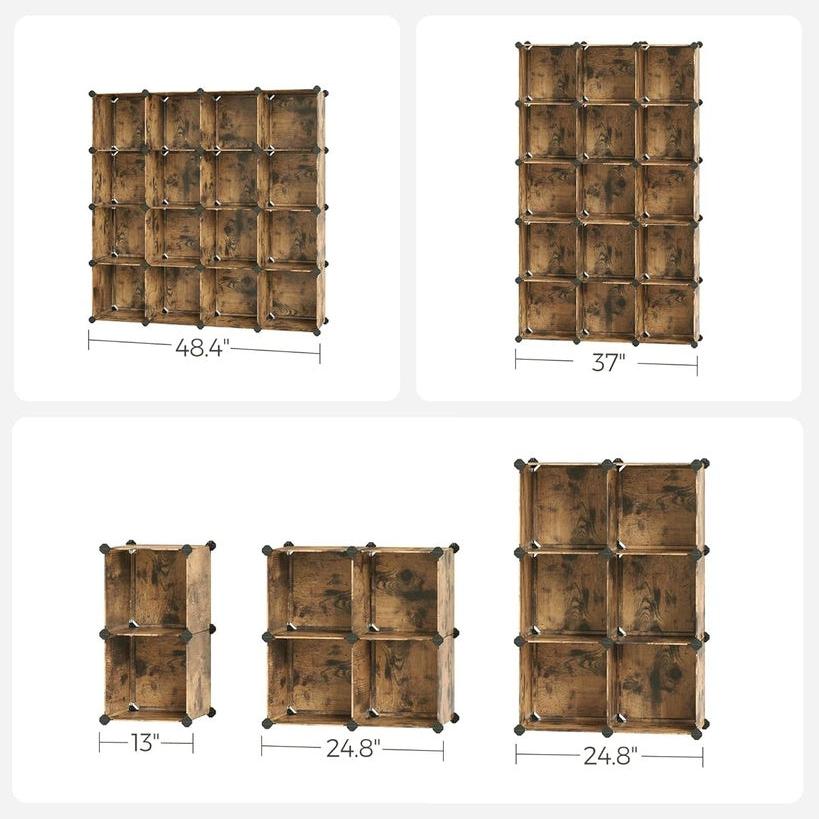 Plastic Cube Storage Organizer - Rustic Brown (Set of 16)