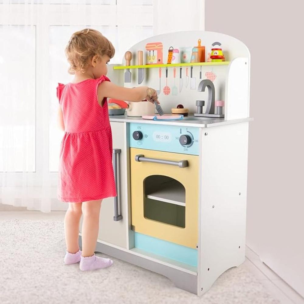 Wooden Kitchen Playset for Kids (Japanese Style Kitchen Set - Silver)