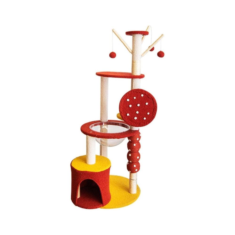 Plush Cat Condo Cat Tree - Red Yellow 130cms