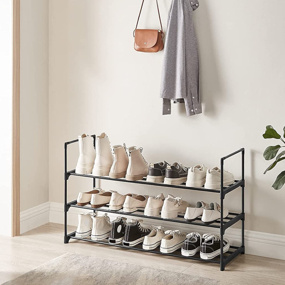 3-Shelf Metal Shoe Rack Entryway - Black