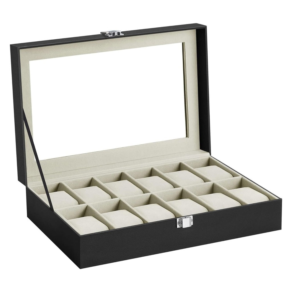 12 Slots Watch Box with Glass Lid