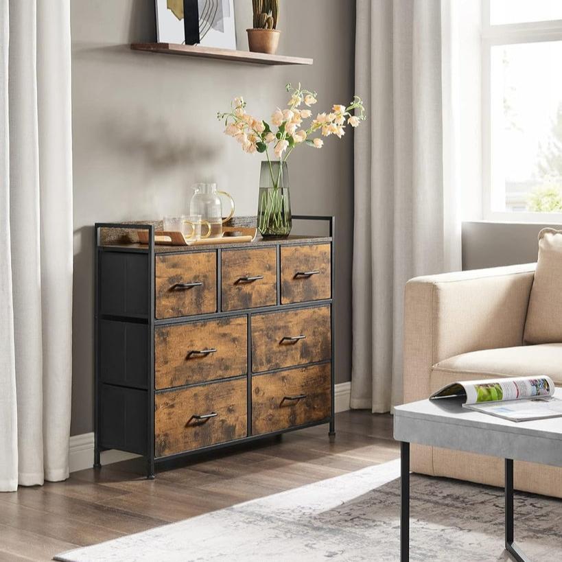 Chest of Drawers Dresser for Bedroom - Rustic Brown and Black