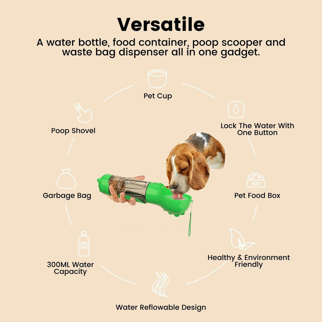 Portable 4 in 1 Pet Scooper and Feeder - Green