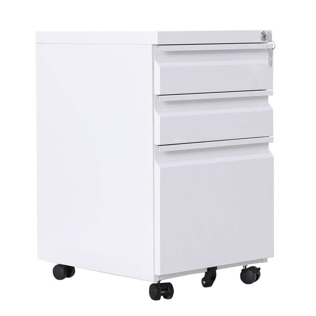 3-Drawer Mobile File Cabinet with Lock (White)