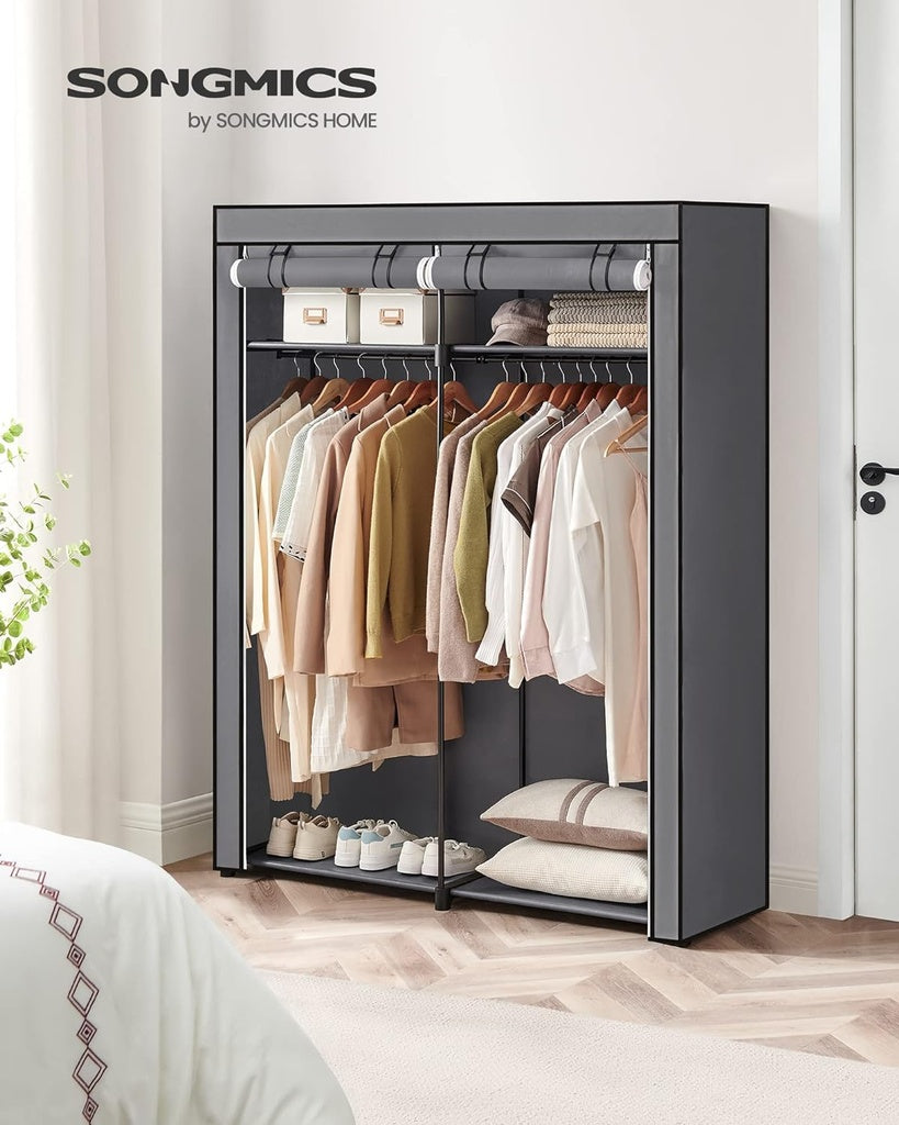 Clothes Storage Wardrobe with 2 Clothes Rails - Grey