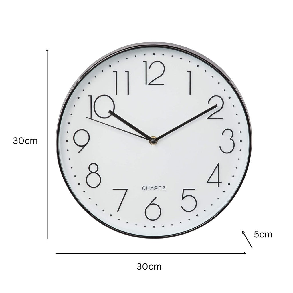 Non-Ticking Silent Wall Clocks (Black) - 12 Inch