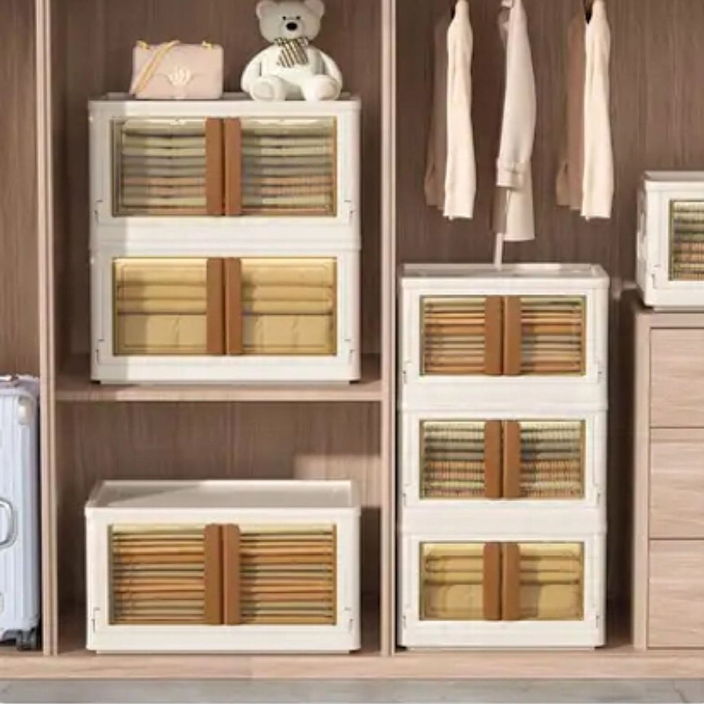 Foldable & Stackable Storage Organizers (Ivory + Brown) - 32L