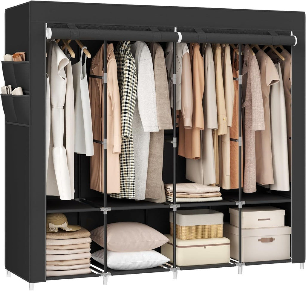 Clothes Wardrobe Portable Closet with Cover - Black