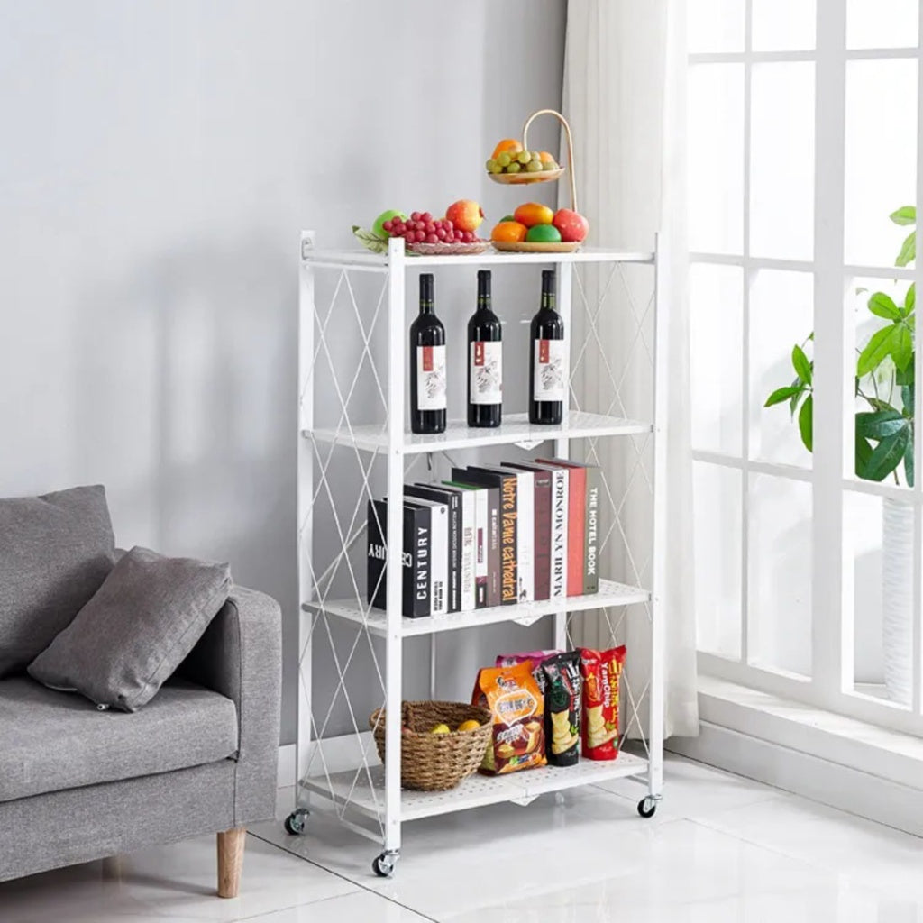 Foldable 4 Tier Storage Shelf (White)