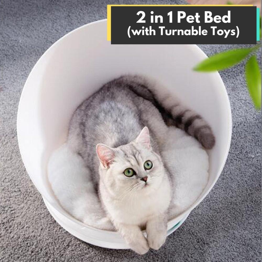 Pet Bed Cat 2 in 1 With Turntable Toy (Grey)