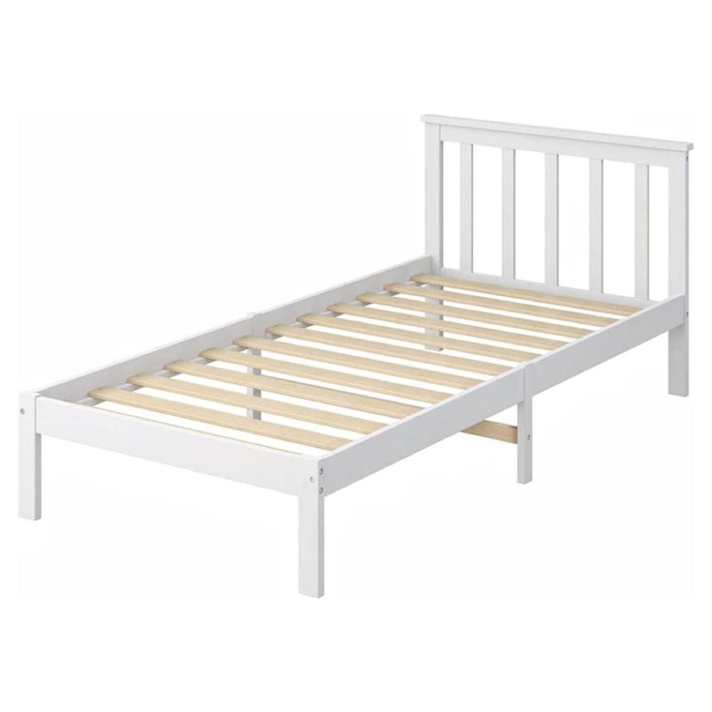 Durable Single Wooden Bed Frame (White)