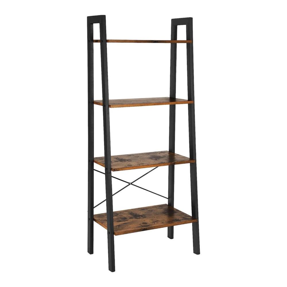 Ladder Shelf 4-Tier Industrial Storage Rack - Rustic Brown and Black