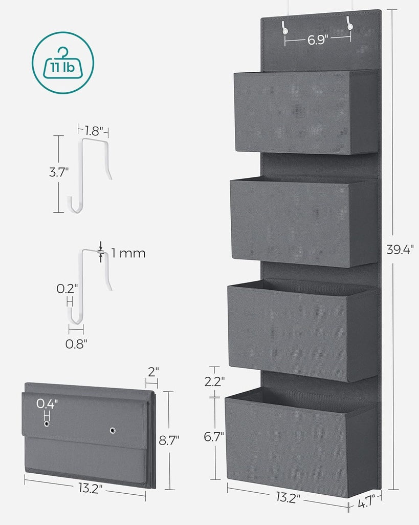 Hanging Closet Organizers and Storage with 4 Compartments - Grey