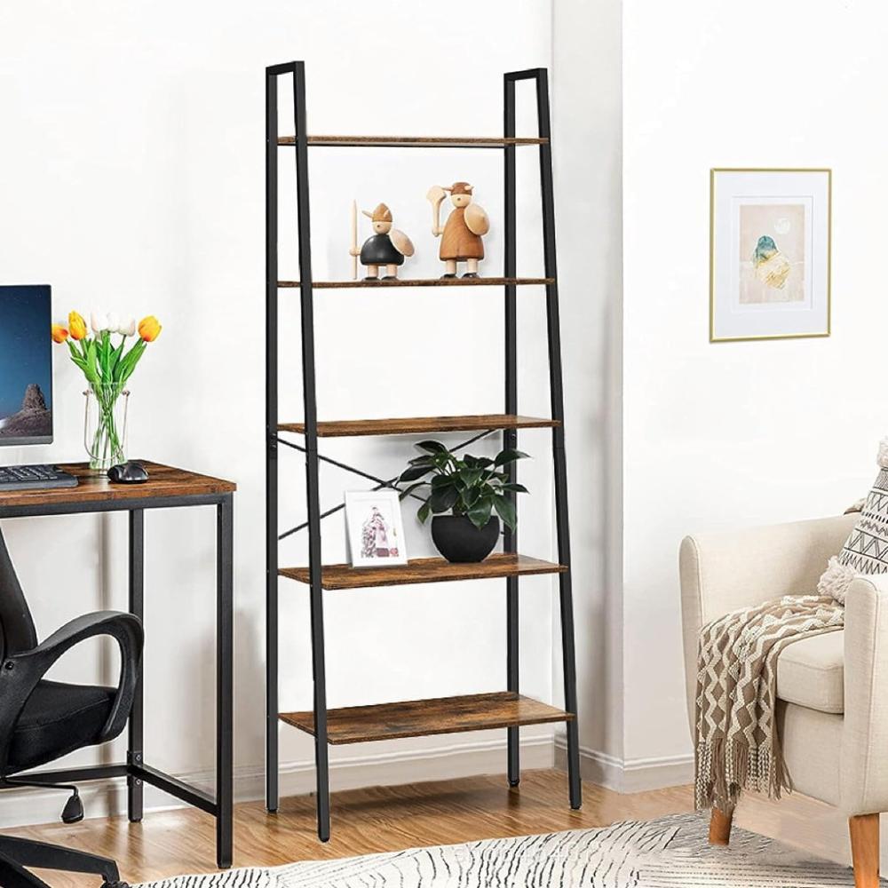 Adjustable 5-Tiers Metal Wood Ladder Shelf