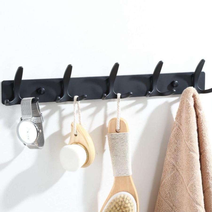 Wall Mounted 5 Hooks Rail - Black