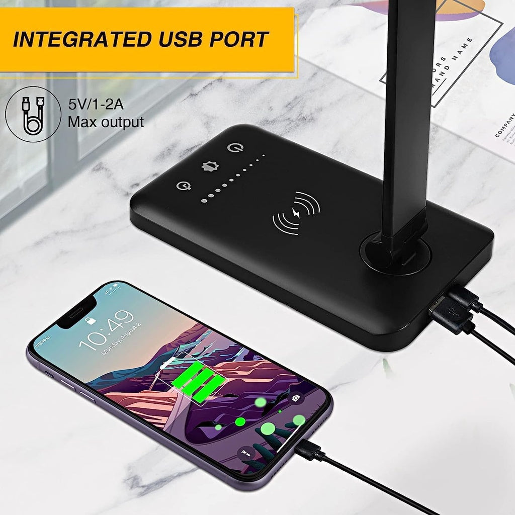 LED Desk Lamp with Wireless Charger & USB Charging Port