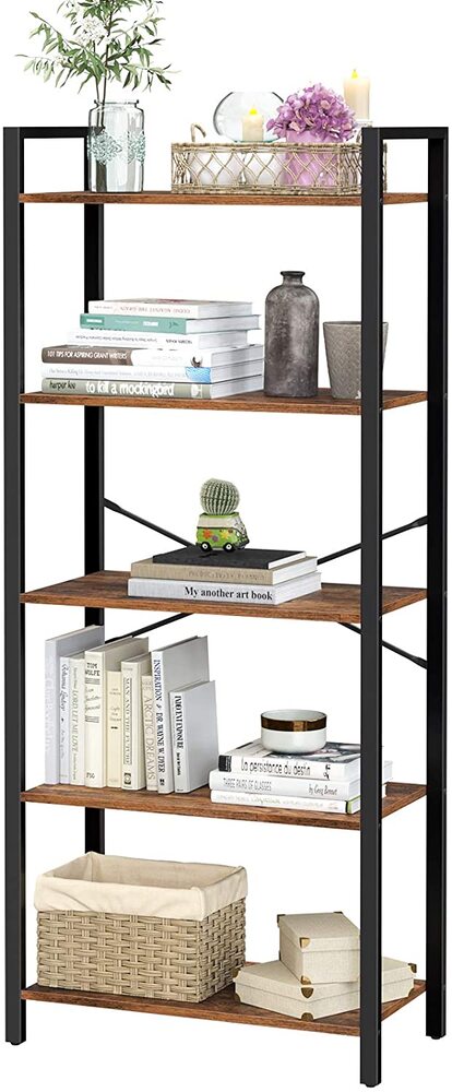 5 Tier Bookshelf Standing Display Storage Rack - Rustic Brown