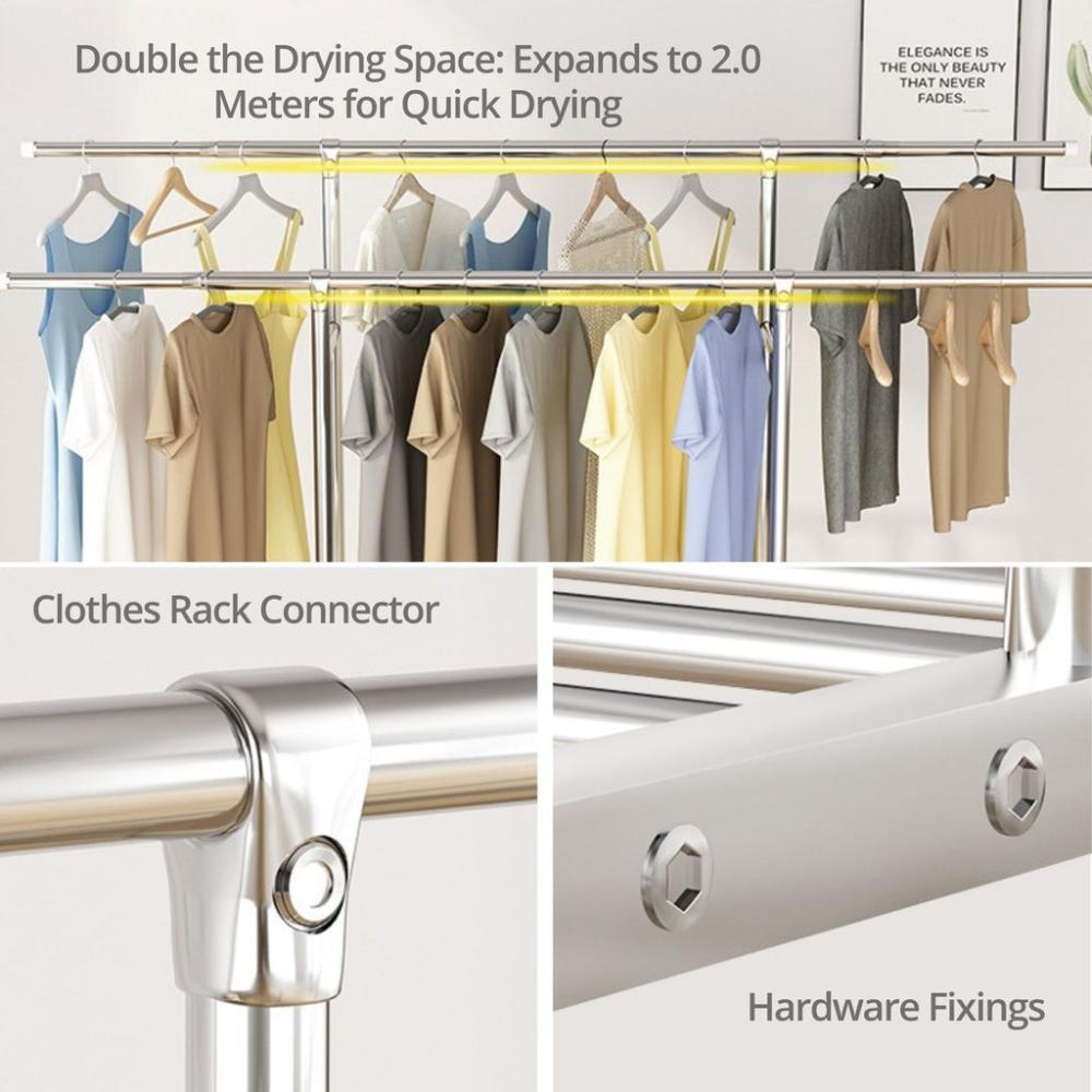 Clothes Rack Stainless Steel Two Rail