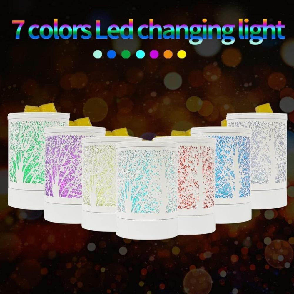 Wax Melt Burner Electric with 7 Colors LED Changing Light (White Forest)