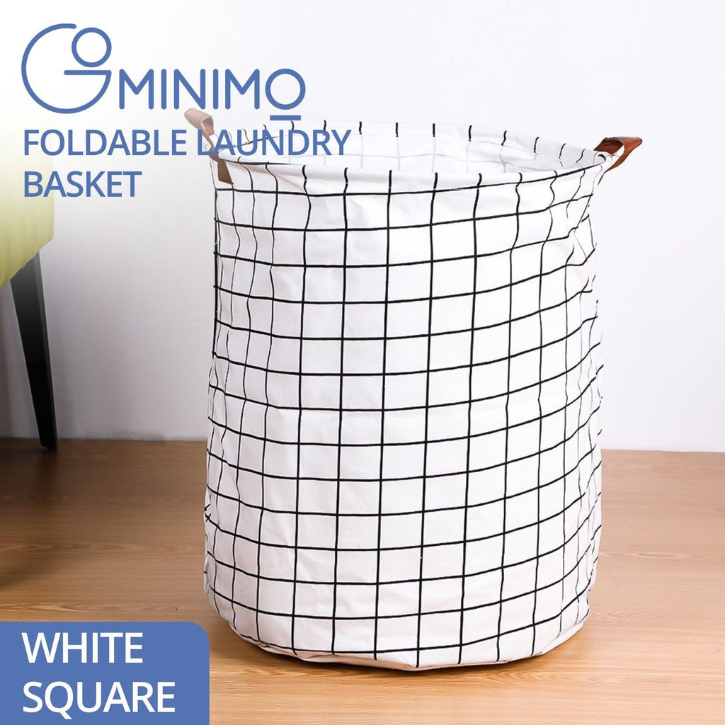 Laundry Basket Round Foldable (White Square)