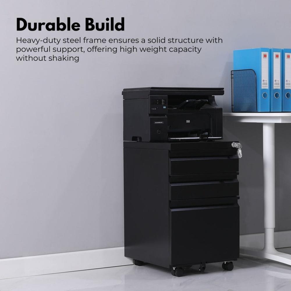 3 Drawer Mobile File Cabinet with Lock (Black)