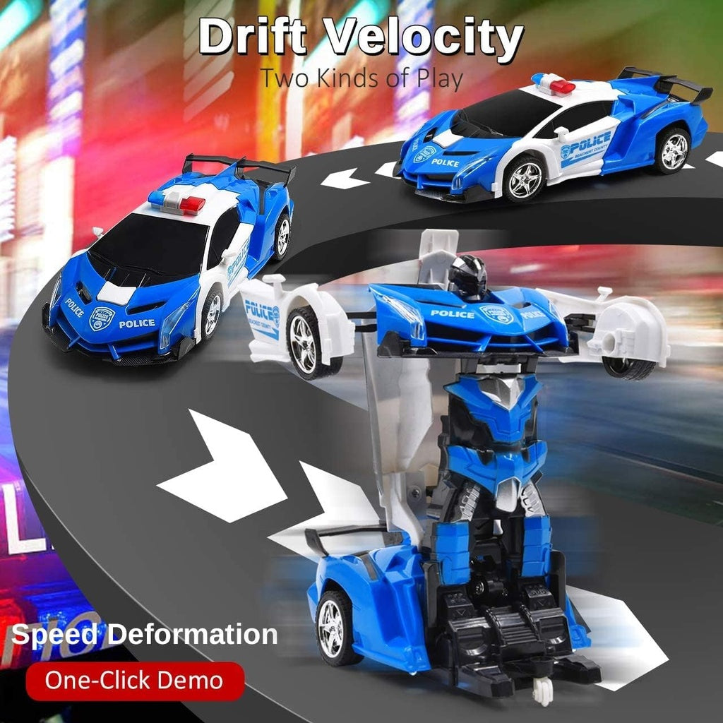 Transform Car Robot Police Car with Remote Control (White Blue)