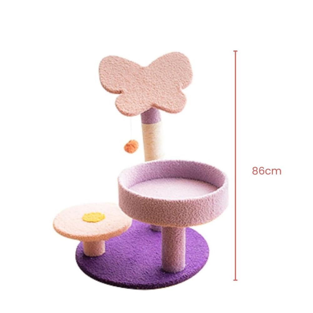 Butterfly Plush Scratching Post Cat Tree Pink Purple - 86cms