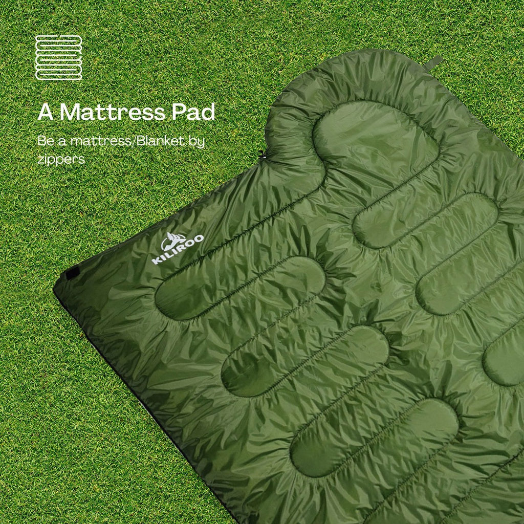 Camping Fibre Sleeping Bag 500GSM - Army Green