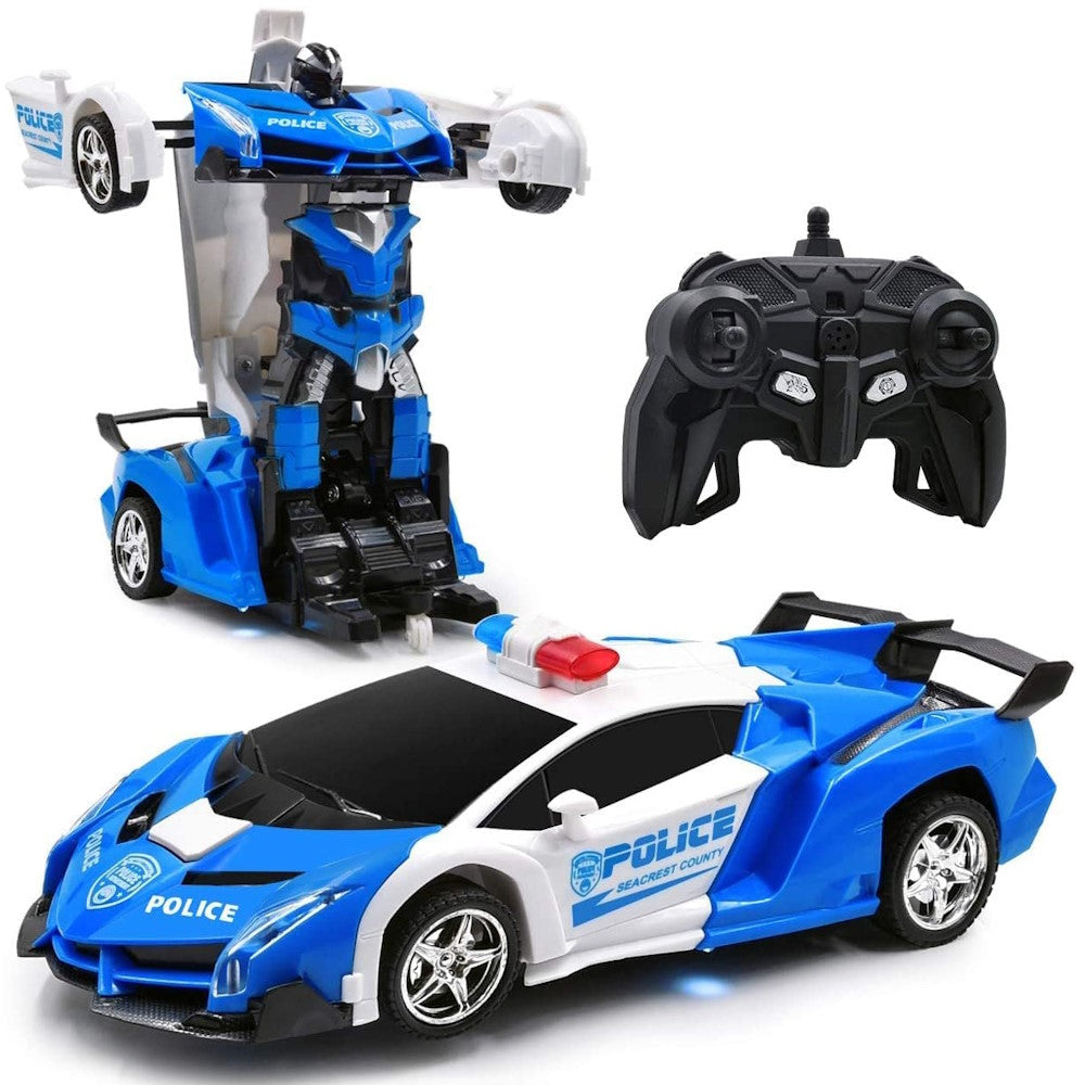 Transform Car Robot Police Car with Remote Control (White Blue)