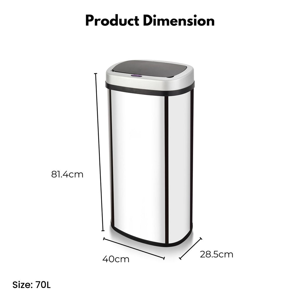 Mirror Oval Silver Sensor Bin - 70L