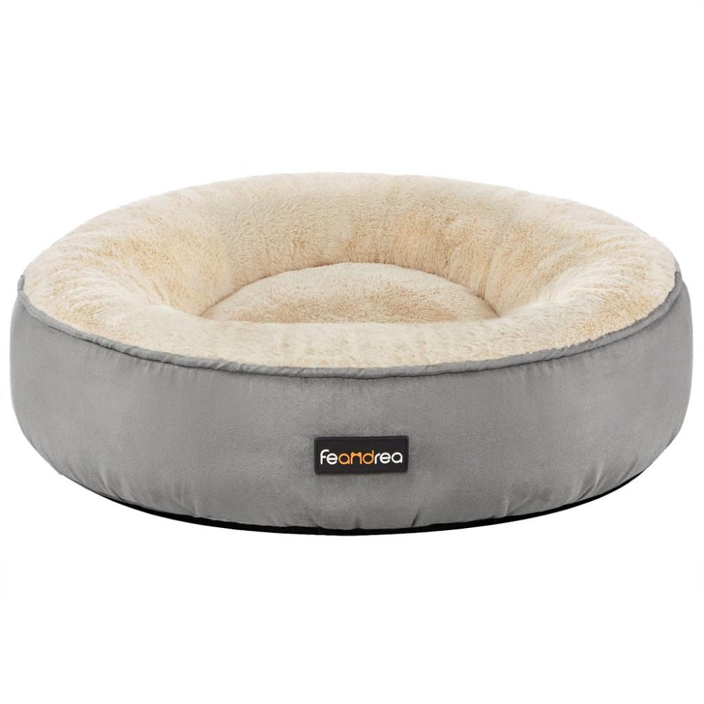 Dog Sofa Bed Round Shape Fabric Light Grey - 50cms