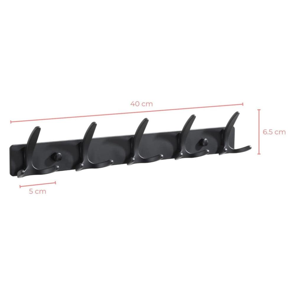 Wall Mounted 5 Hooks Rail - Black