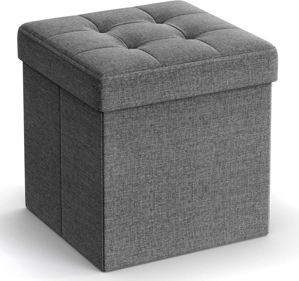 Folding Storage Ottoman Footrest Stool with Storage 30cms - Dark Grey