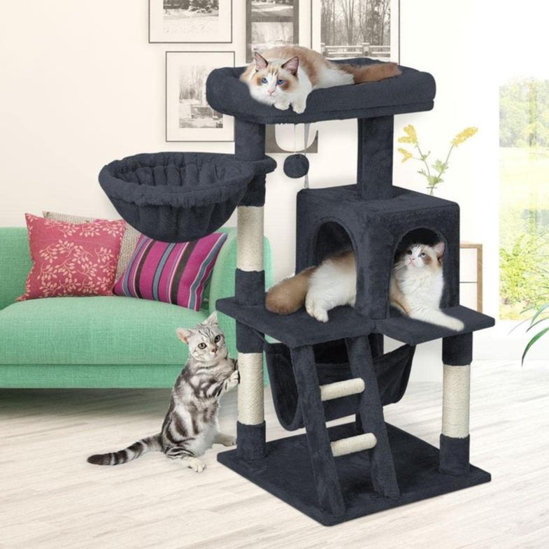 Plush Cat Condo Cat Tree Dark - Grey 104cms